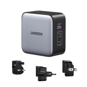 UGREEN CD296-90409, USB-A + 2xUSB-C 65W PDx2 & QC4.0x1 GaN Tech Worldwide Travel Fast Charger