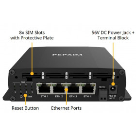 Peplink SIM Injector, 8x SIM cards capacity, 4x 10/100/1000 LAN ports, 56V DC - (SIM-BK8-4E-56V)